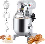 Garvee 10QT Commercial Food Mixer, Professional Large Stand Mixer With 3-Speed Adjustable, Heavy Duty Electric Dough Mixer for Restaurant Industrial Grade, Steel Bowl, Dough Hooks - Silver