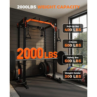 Garvee Power Cage Power Rack with Dual Pulley System Multi-Function Squat Rack with Cable Crossover Home Gym Black
