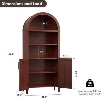 Garvee 5-Tier Arched Bookcase, Bookshelf with Adjustable Shelves, Home Office Shelf Storage Organizer, Floor Standing Display Storage Shelves, Modern Bookcase for Bedroom/Living Room, Brown
