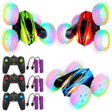 Garvee 3 Pack Remote Control Car Toys for Kids, 2.4GHz RC Stunt Cars with Wheel Lights, Drift High Speed 4WD Off Road Double Sided 360° Rotating Cars, for Boys Girls - Green Red Blue