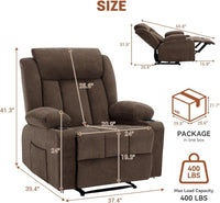 Garvee Recliner Chair 24" Seat Width, Manual Reclining Sofa with Massage and Heat, Comfy Overstuffed Rocking Chair with Side Pockets, Front Pockets and Cup Holder for Living Room, Brown