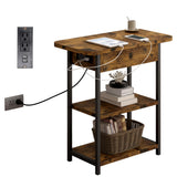 Garvee End Table with Charging Station - Sofa Couch Table with USB Ports and Outlets, Flip Top Nightstand with Shelf, Functional Design for Living Room Bedroom, 1PC - Brown