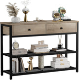 Garvee Console Sofa Table with 2 Drawers + 2-Tier Storage Shelves + High-Quality P2 Particleboard + Metal Frame + Adjustable Feet + Entryway, Hallway, Living Room - brown