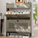 Garvee 2-Door Flip Front Shoe Cabinet with Adjustable Shelves, Hidden Entryway Storage, 31.4"W x 43.4"H, Grey - Grey
