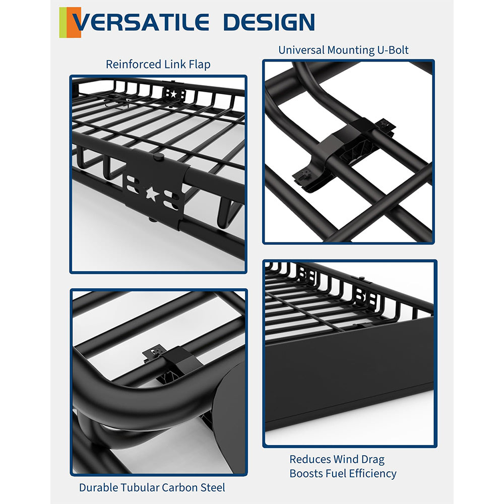 Garvee 64" x 50" x 6" Universal Roof Rack Basket, Heavy Duty Steel Cargo Carrier for SUVs, Trucks, Vehicles, Black