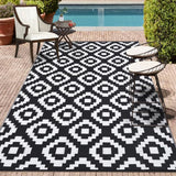 Garvee Outdoor Black & White 8x10 Reversible Rug Waterproof Plastic Straw RV Camping Mat, Diamond Pattern Patio Deck Balcony Porch Picnic Beach Decor - Black & White