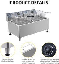 Garvee 23.2QT Deep fryer, Commercial Deep Fryer 22L Dual Tank Electric Deep Fryers with Basket Electric Countertop Fryer, for Extra Large Thick Frying Basket and Lid, 1700 W, 110V