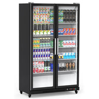 768L Commercial Display Refrigerator, 27.1 Cu. Ft. Display Fridge Merchandiser Upright Beverage Cooler, Double Glass Door Fridge with Adjustable Shelves & Drink Organizers for Wine Soda