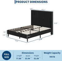 Garvee Velvet Upholstered Platform Bed Frame with 52" Tall Wingback Vertical Channel-Tufted Headboard, Wood Slat Support, Underbed Storage, No Box Spring Needed, Easy Assembly - Full, Black