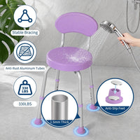 Garvee 360° Swivel Shower Chair with Backrest, Non-Slip Bathtub Chair, Height Adjustable Bath Seat for Elderly, Seniors and Disabled, Compact Shower Bench for Inside Tub or Shower, Purple