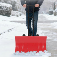 Garvee Wheeled Snow Shovel 29x16.5 Double-Rod Metal Pusher 5-Angle Adjustable T-Handle Rubber Wheels for Driveways Sidewalks