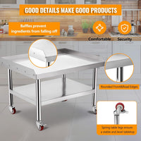 GARVEE 24"L x 24"W x 24"H Stainless Steel Equipment Grill Stand Table - 1000 lbs Top Shelf, 220 lbs Bottom Shelf, 2" Edge Baffle, with Wheels for Home, Hotel, and Commercial Kitchens