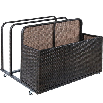 Garvee Poolside Float Storage, Outdoor Storage, Patio Poolside Float Storage Basket, Storage Box, PE Rattan Outdoor Pool Caddy with Rolling Wheels for Floaties, Patio, Pool, Movable