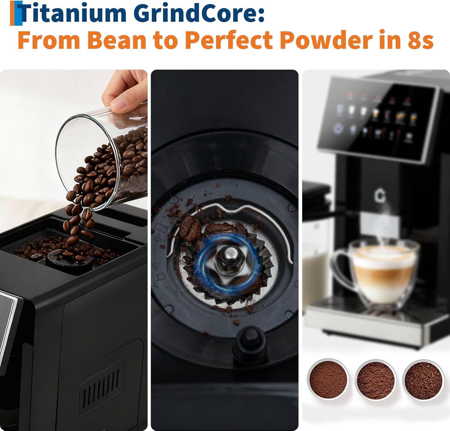 GARVEE 3rd-Gen Espresso Coffee Maker with Milk Frother - Removable Brewer/Grinder, Adjustable Coarseness/Flavor, 3-Level Coffee/Milk Volume, Detachable Milk Tank for Home Baristas, Black Spray Paint