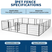 Garvee Outdoor Dog Playpen, Heavy Duty Metal Pet Exercise Pen, Metal Dog Fence with Gate, Pet Fence for Large/Small Dogs, Portable Dog Fence for RV Camping, Yard, Garden,24"H, 16 Panels