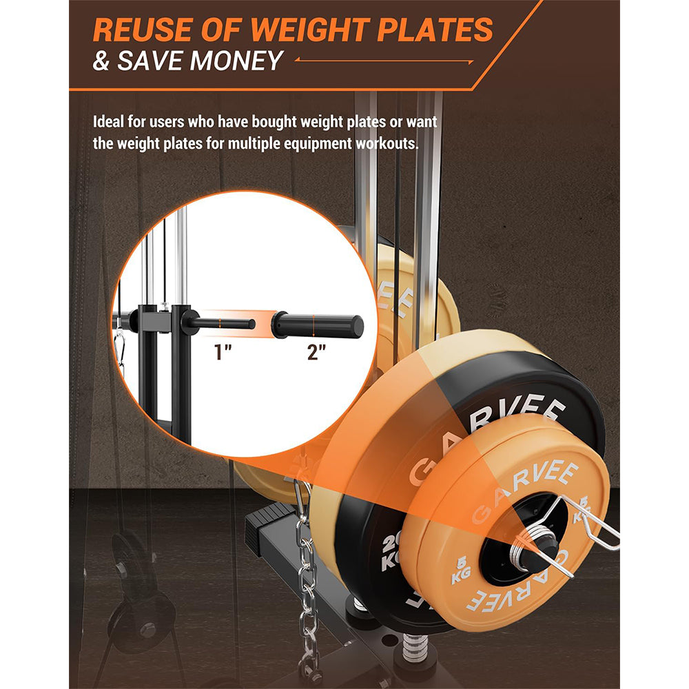 GARVEE Home Gym Machine, Multifunctional Full Body Workout Equipment with Pulley System,Leg Press Support for Strength Training, Workout Station Suit for 1“&2” Holes of Weight Plates (Not Includ), Red&Black