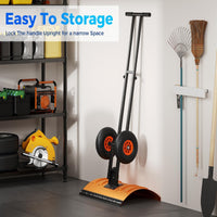 Garvee 29" Snow Pusher Shovel with Wheels - Heavy Duty Steel, 5-Position Adjustable Blade, Ergonomic Handle, Anti-Skid Wheels, Powder-Coated, Orange, for Driveway & Sidewalk