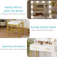 Garvee Makeup Vanity with Stool Charging Station, Vanity Desk with Mirror and Lights, Vanity Table Set with Storage Drawers Shelves, Makeup Dressing Table