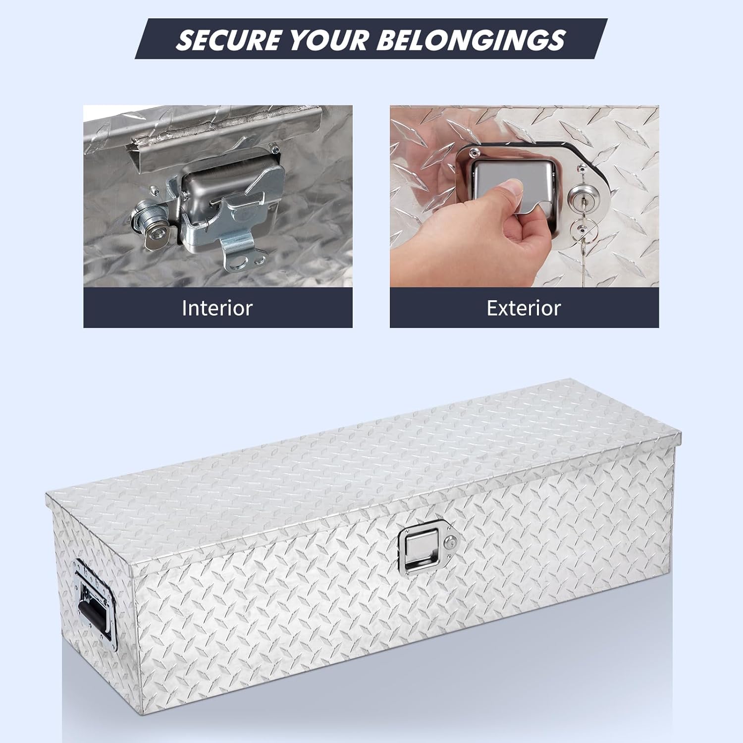 Garvee Aluminum Diamond Plate Tool Box 13x13x39 Inch, Heavy Duty Truck Toolbox with Sliding Shelf, Waterproof Truck Storage Organizer Chest for Pick Up Truck RV Trailer with Lock & Keys, Silver