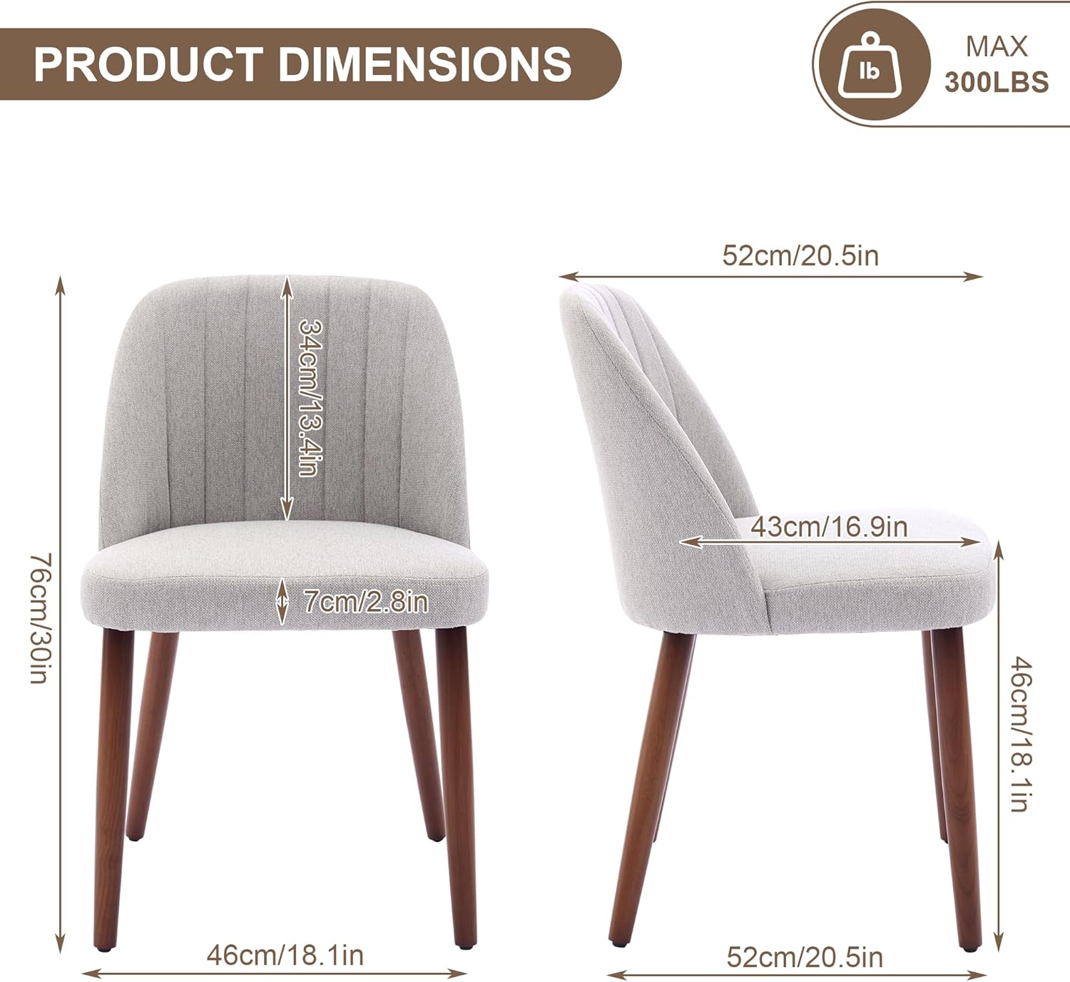 Garvee Set of 4 Mid-Century Modern Fabric Upholstered Dining Chairs with Padded and Solid Wood Legs, Grey