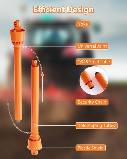 Arbre de transmission de prise de force robuste avec construction en acier renforcé et bouclier de sécurité