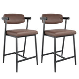 Garvee Bar Stools Set of 2 With Big Cushion, Counter Height, Island Use, Durable Metal Frame, Black - Retro Brown