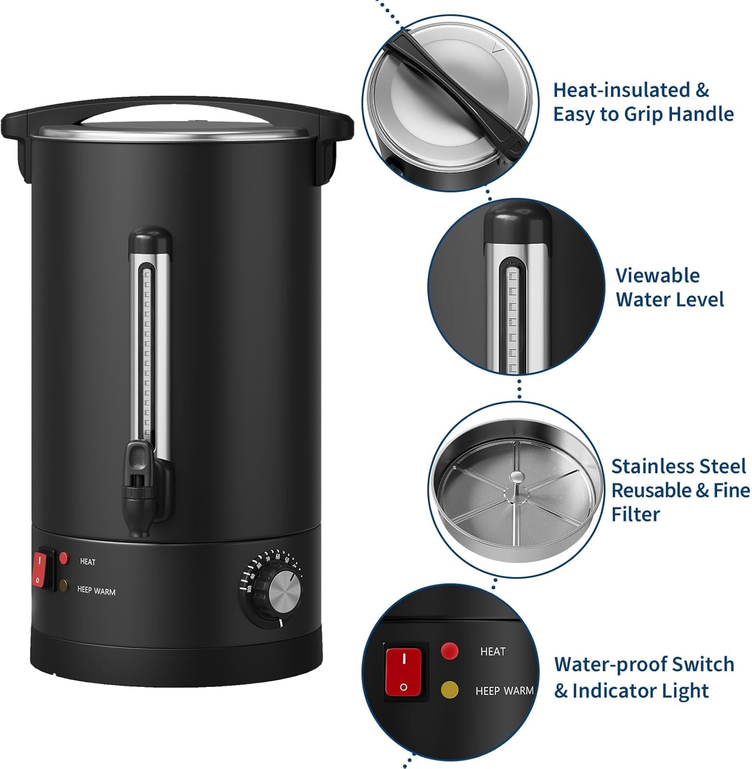 Garvee High Volume Stainless Steel Commercial Coffee Urn – 18L Double Wall Electric Hot Beverage Dispenser, Fast Heating & Easy Clean – For Catering, Buffet, Wedding, Party, Office – Specification: 18L