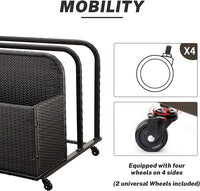 Garvee Patio Poolside Float Storage Basket with Wheels, Outdoor Wicker Poolside Float Storage, Pool Storage Organizer, PE Rattan Outdoor Rolling Pool Caddy for Floaties, Life Vests, Beach Balls, Toys