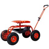 Garvee Rolling Garden Cart with 4 Wheels Tool Tray Basket Adjustable Height 360-Degree Swivel Heavy-Duty Frame Easy Assembly Garden Scooter Gardening Workseats Red