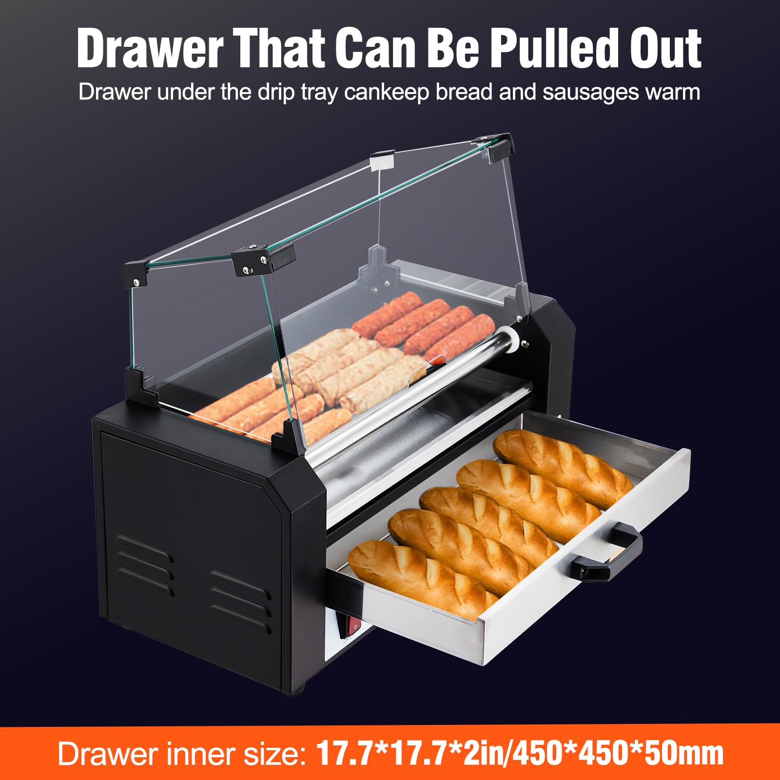 1050W 5-Roller Hot Dog Grill, 12 Capacity, Stainless Steel