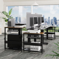 Garvee Adjustable 2-Tier Mobile Computer Tower Stand with Cable Management, Rolling CPU Holder Cart Under Desk, End Table for  Office & Home Use, Fits PC Tower/Printer, Walnut Color