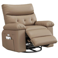 Garvee Oversized Manual Recliner, Breathable Leather Pushback Recliner Chair, Single Lazy Sofa Chair with Two Cup Holders and Side Pocket, Living Room Recliner, Tan