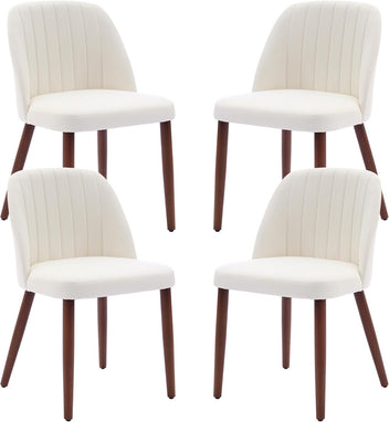 Garvee Set of 4 Mid-Century Modern Fabric Upholstered Dining Chairs with Padded and Solid Wood Legs, Beige