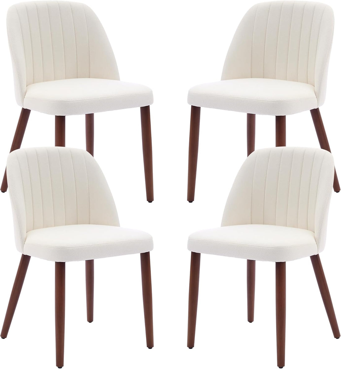 Garvee Set of 4 Mid-Century Modern Fabric Upholstered Dining Chairs with Padded and Solid Wood Legs, Beige