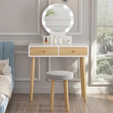 Garvee 31.5" Vanity Desk with Stool, Makeup Table with 2 Drawers, Makeup Vanity Desk with Touch Light Mirror- White