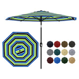 Garvee 9' Patio Umbrella with Crank Lift & Push Button Tilt - 8 Sturdy Ribs Outdoor Table Umbrella for Yard, Deck & Pool, Tricolor Stripe - Yellow Blue Purple Stripes