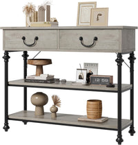 Garvee Console Table with Drawers, Narrow Entryway Table, MDF Wood & Metal, 3-Tier Storage, Adjustable Footpads, Rustic Gray, Living Room, Foyer
