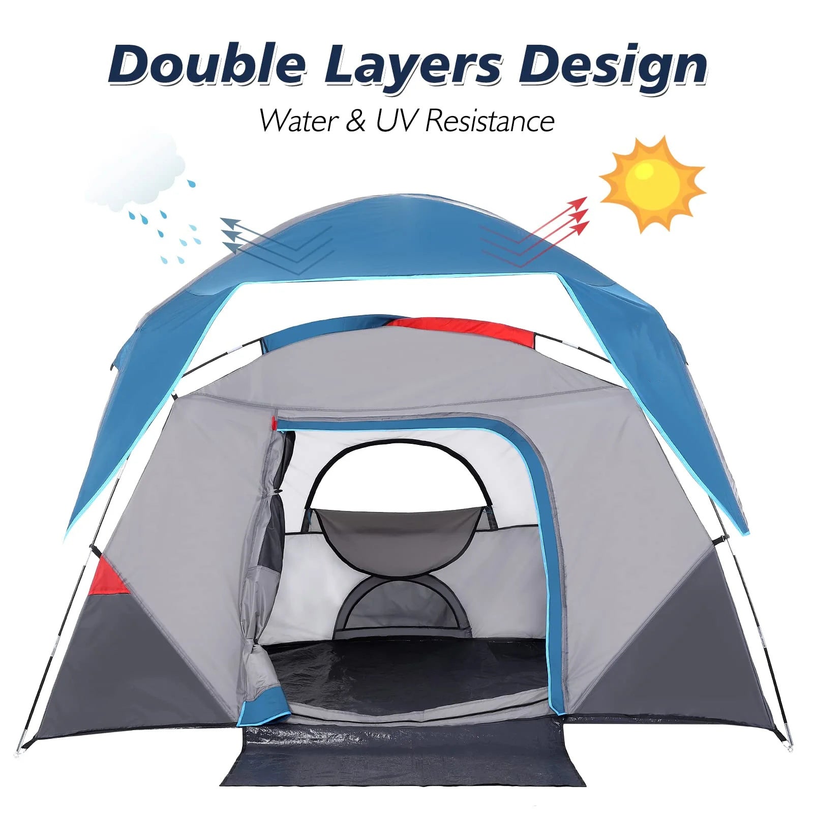 Garvee Camping Tent,Easy Set up Camping Tent 4 Person and 6 Person for Hiking Backpacking Traveling Outdoor, Light Blue