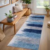 Garvee Washable Area Rugs Modern Print Distressed Indoor Rugs Low Pile Rubber Backing Soft Bedroom Living Room Home Office - Blue