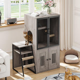 Garvee Cat Litter Box Enclosure with Doors, Double Cat House with Storage, Ladder, Grey, 22.6"L x 17.7"W x 10.9"H - Gray