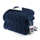 Garvee Electric Blanket Queen Size Dual Control - Thick Tufted Sherpa Heated Blanket Queen with 6 Heating Levels and 20 Time Settings, UL Certified Fast Heating Blanket 84"×90", Navy Blue - Navy Blue