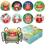 Garvee 8pcs DIY Christmas Coasters Kits with Holder Cup Pattern Heat Insulation Holiday Table Decoration Coasters for Beginners BD801 One size