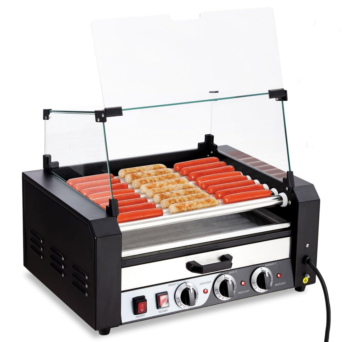1650W Hot Dog Roller 9 Rollers, 24 Capacity with Dual Temp