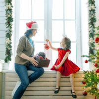 Garvee Christmas Garland with 20 Led Lights, 6 Ft Pre-Lit Gold Xmas Garland with Faux Antlers Bow-Knot Ball Ornaments, Battery Operated Garland with Timer for Mantle Staircase Table Decoration