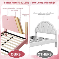 Garvee Twin Size Upholstered Bed Frame with Adjustable Crown Headboard, Velvet Princess Platform Bed, Heavy Duty, Solid Wood Slat Support, No Box Spring Needed, Easy Assembly, Pink