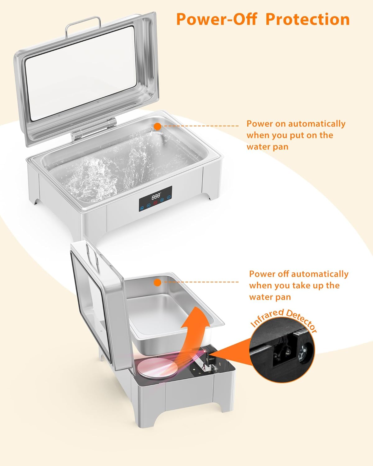 Garvee Electric Chafing Dish 9QT Full Size Touch Screen Buffet Warmer with Glass Lid Silver for Catering Parties Weddings