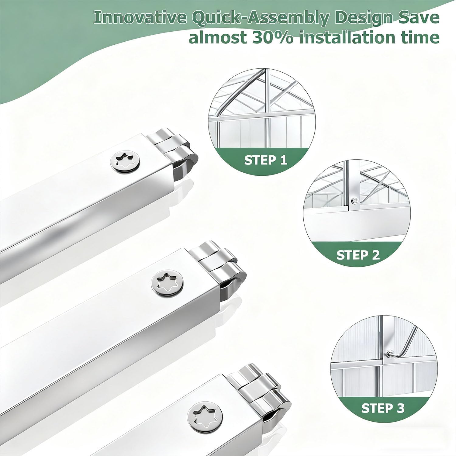 Garvee 8'X10' Silver Large Enhanced Aluminum Greenhouses Kit for Outdoors, Aluminum-Framed Polycarbonate Greenhouse, Heavy Duty Polycarbonate Greenhouse with Quick Setup Structure and Roof Vent