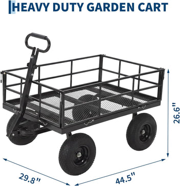Garvee ﻿ Heavy Duty Steel Garden Cart, 1200 LBS Load Capacity Garden Wagon with 10 inch Tire and 180° Rotating Handle Attach to ATV or Tractor Blac