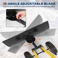 Garvee Wheeled Snow Shovel 29x14 Double-Rod Metal Snow Pusher 5-Angle Adjustable T-Handle Rubber Wheels for Driveways Sidewalks Doorways