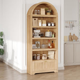 Garvee 72" Tall Arched Bookshelf with Storage Drawer – 6-Tier Bookcase Cabinet with Open Shelves & Metal Handle, Arch Display Storage Cabinet for Living Room, Kitchen, Home Office - Natural